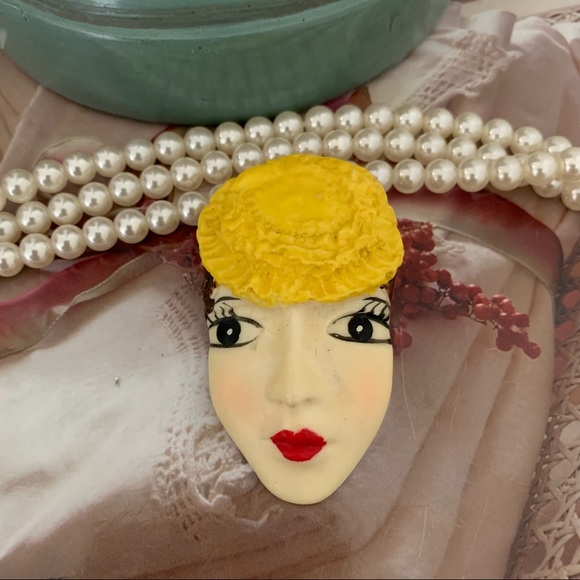 VINTAGE JEWELRY COLORFUL FACE BROOCH PIN - Picture 6 of 14